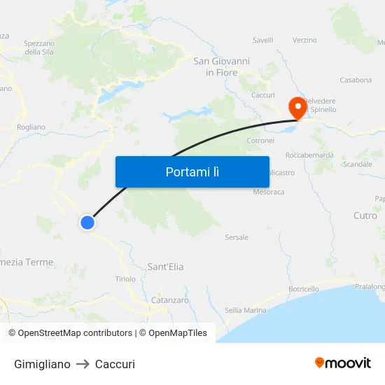 Gimigliano to Caccuri map
