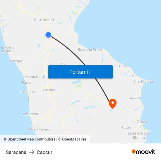 Saracena to Caccuri map