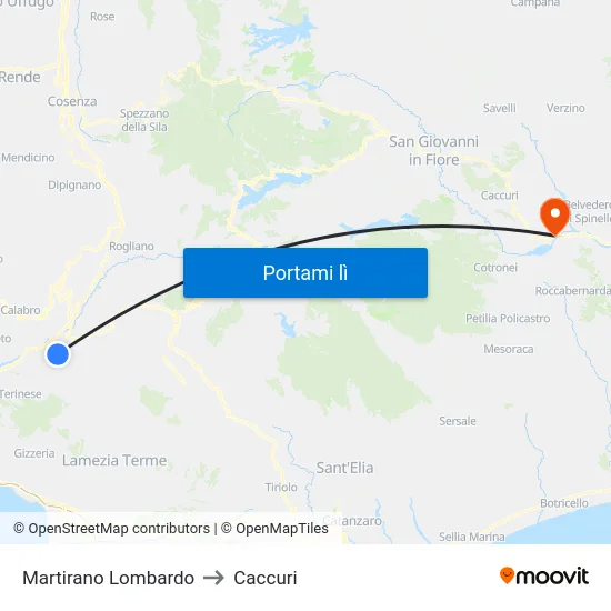 Martirano Lombardo to Caccuri map
