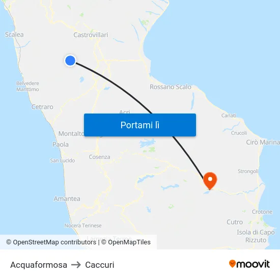 Acquaformosa to Caccuri map