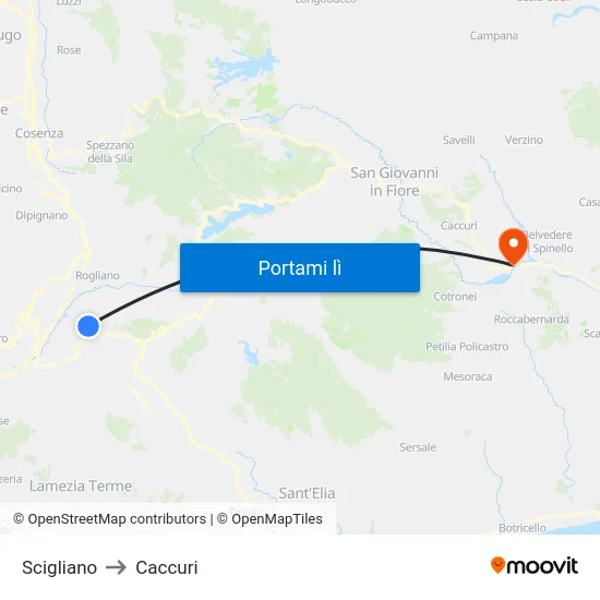 Scigliano to Caccuri map