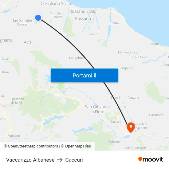 Vaccarizzo Albanese to Caccuri map