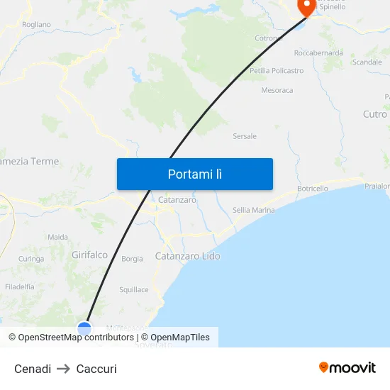Cenadi to Caccuri map
