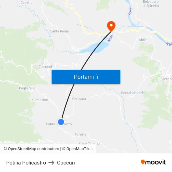 Petilia Policastro to Caccuri map