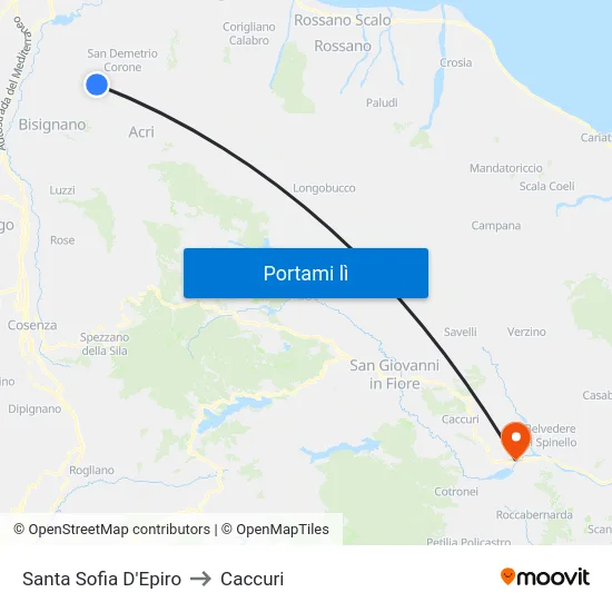 Santa Sofia D'Epiro to Caccuri map