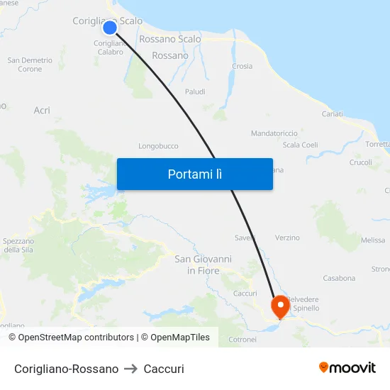 Corigliano-Rossano to Caccuri map