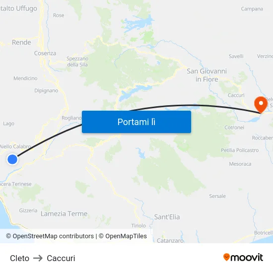 Cleto to Caccuri map