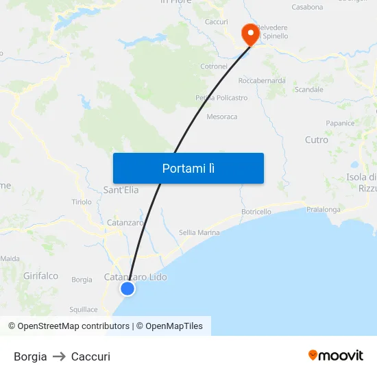 Borgia to Caccuri map