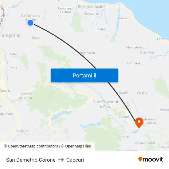San Demetrio Corone to Caccuri map