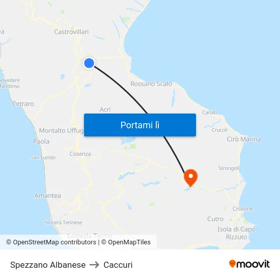 Spezzano Albanese to Caccuri map