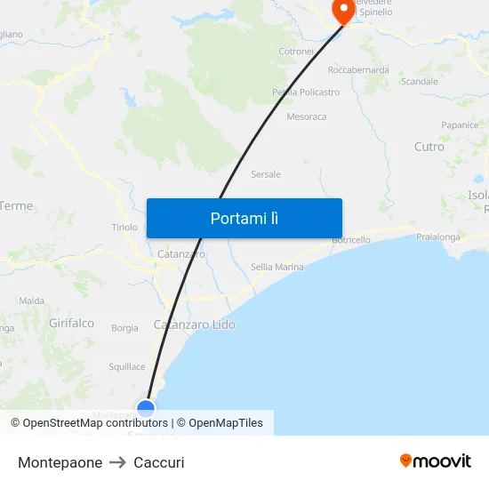 Montepaone to Caccuri map