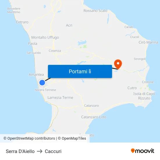 Serra D'Aiello to Caccuri map