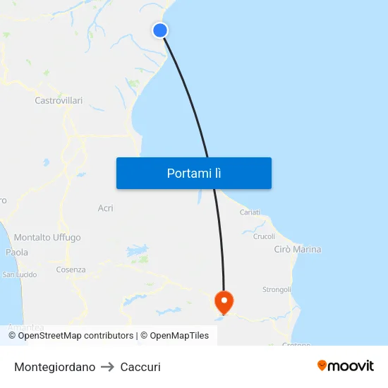 Montegiordano to Caccuri map