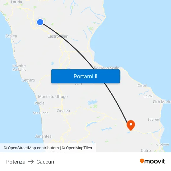 Potenza to Caccuri map