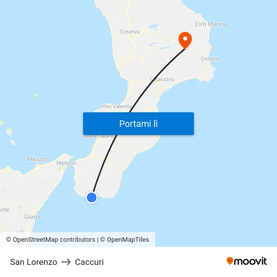San Lorenzo to Caccuri map