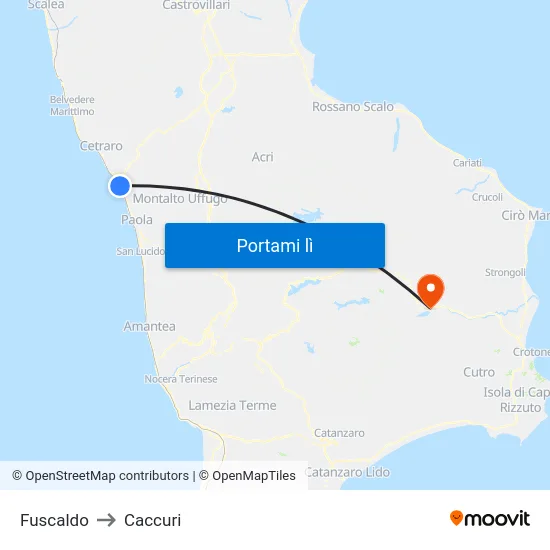 Fuscaldo to Caccuri map
