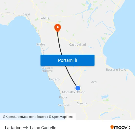 Lattarico to Laino Castello map