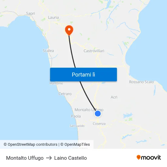 Montalto Uffugo to Laino Castello map