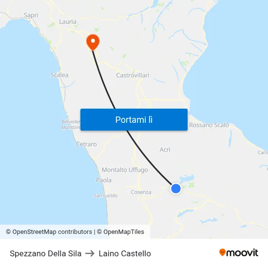 Spezzano Della Sila to Laino Castello map