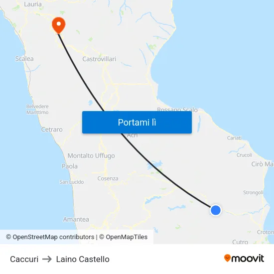Caccuri to Laino Castello map