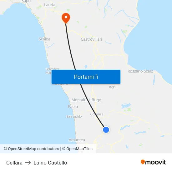 Cellara to Laino Castello map