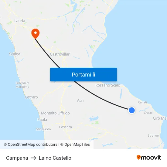Campana to Laino Castello map