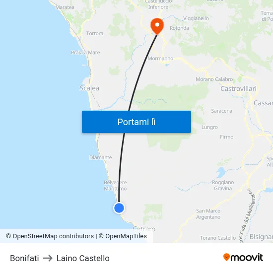 Bonifati to Laino Castello map