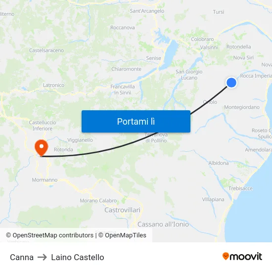Canna to Laino Castello map
