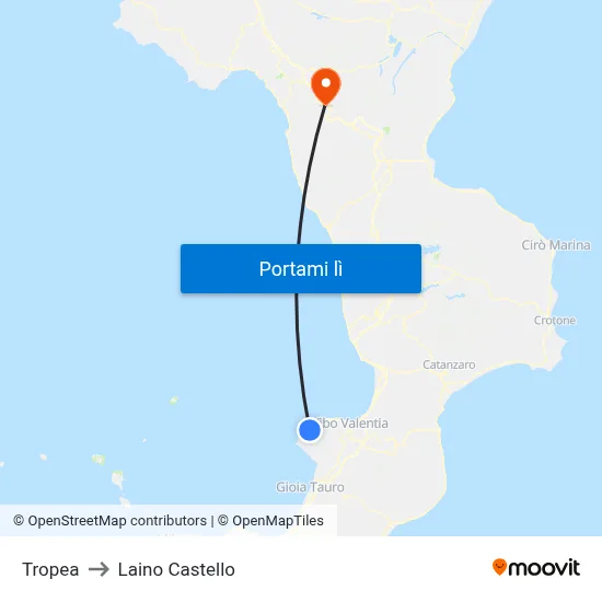 Tropea to Laino Castello map