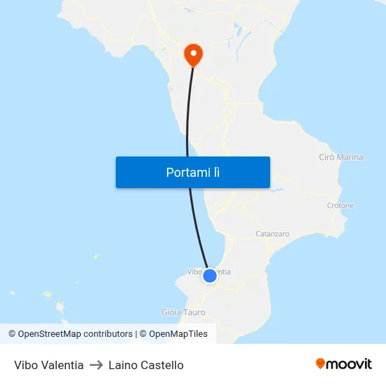 Vibo Valentia to Laino Castello map