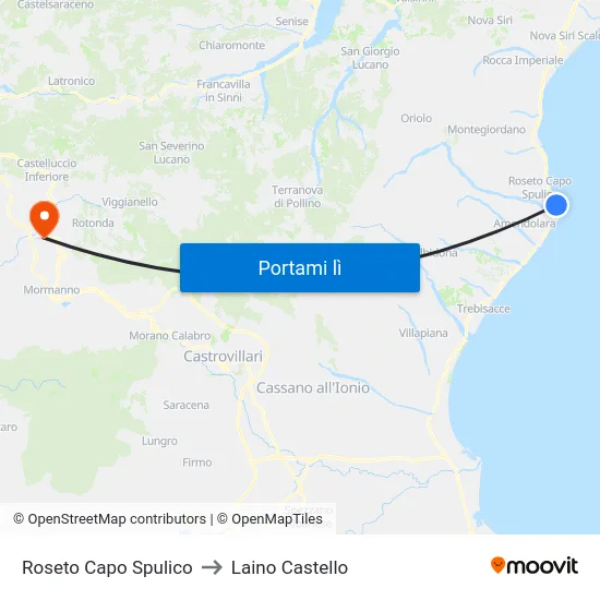 Roseto Capo Spulico to Laino Castello map