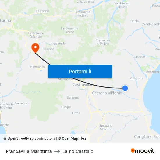 Francavilla Marittima to Laino Castello map
