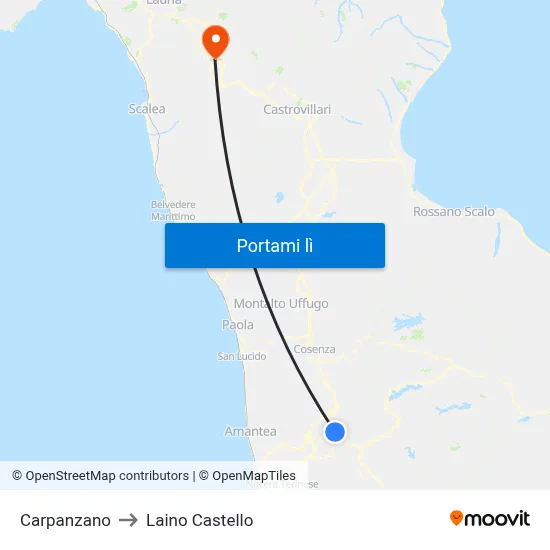 Carpanzano to Laino Castello map