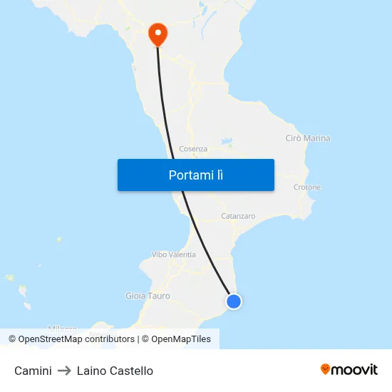 Camini to Laino Castello map