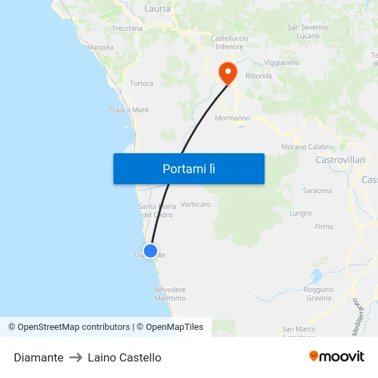 Diamante to Laino Castello map