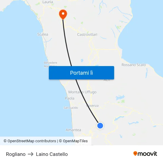 Rogliano to Laino Castello map