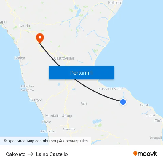Caloveto to Laino Castello map