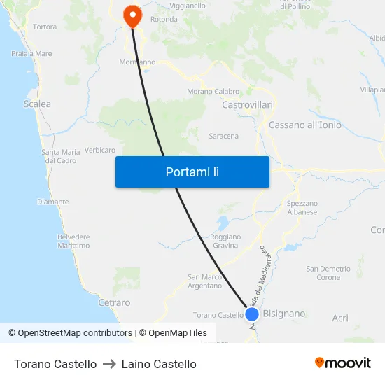 Torano Castello to Laino Castello map