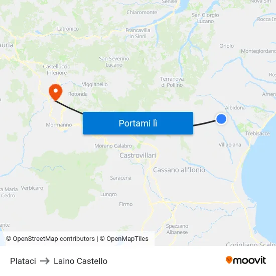 Plataci to Laino Castello map