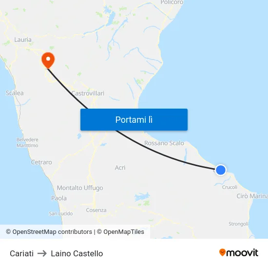 Cariati to Laino Castello map