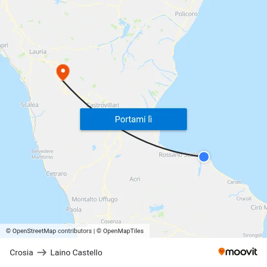 Crosia to Laino Castello map
