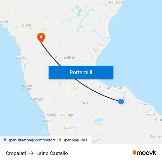 Cropalati to Laino Castello map