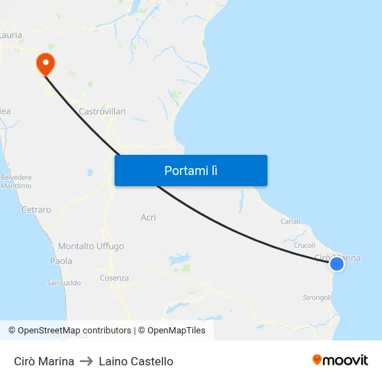 Cirò Marina to Laino Castello map