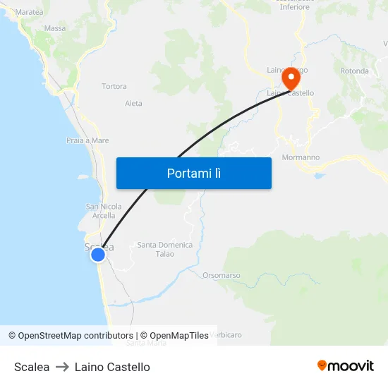 Scalea to Laino Castello map