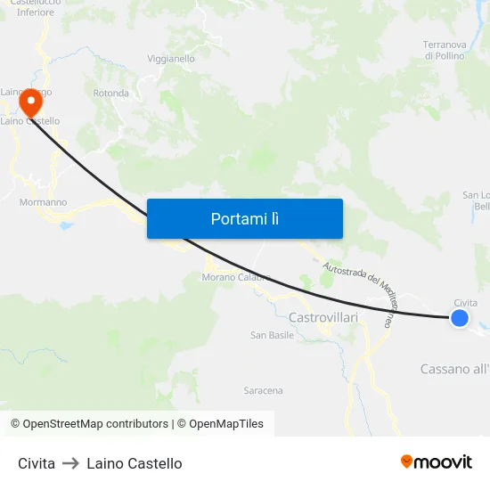 Civita to Laino Castello map
