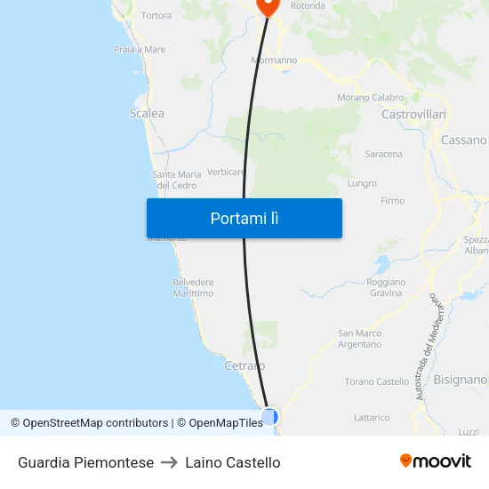 Guardia Piemontese to Laino Castello map