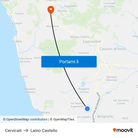 Cervicati to Laino Castello map