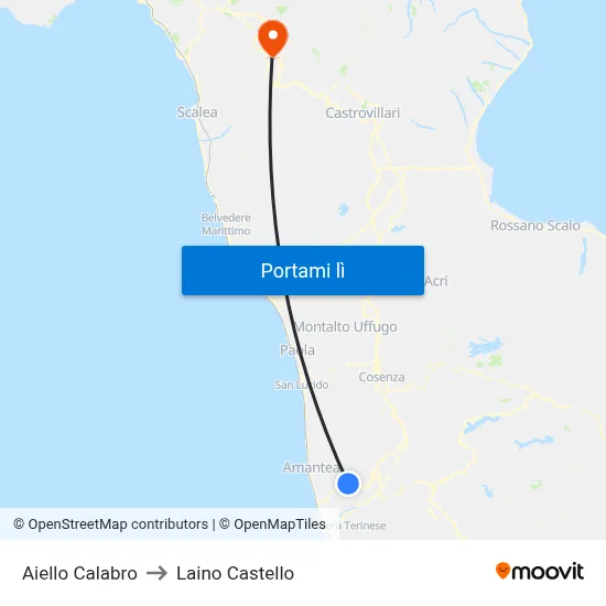Aiello Calabro to Laino Castello map