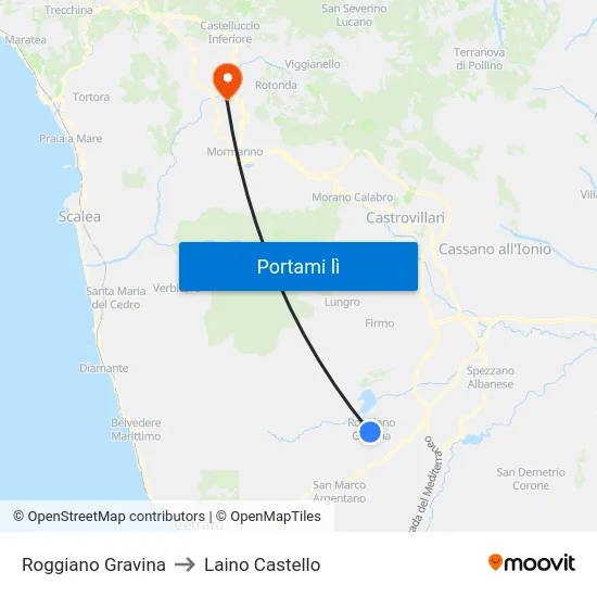 Roggiano Gravina to Laino Castello map