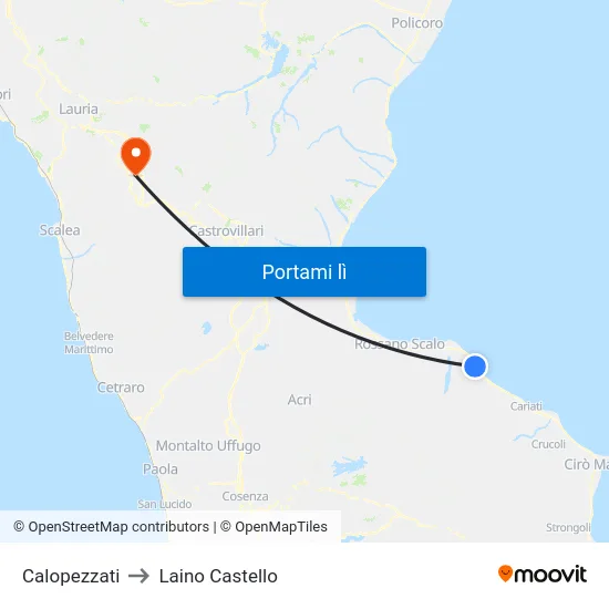 Calopezzati to Laino Castello map